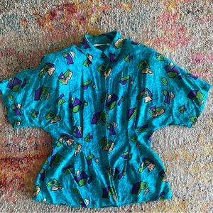 Melrose, 90s, unique, blue, ladies button down.